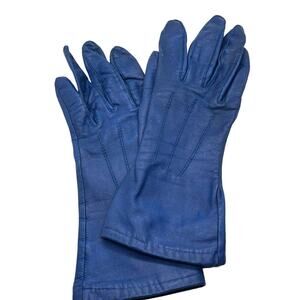 Blue Leather Driving Gloves Paolo Vico 70s 80s Retro Chic Glam Minor Discoloring